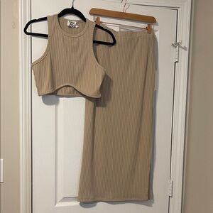 Princess Polly Tan Ribbed Skirt Set
